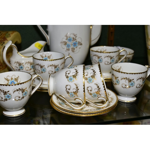 630 - A ROYAL CROWN DERBY 'BLUE PIMPERNEL' SIX PLACE COFFEE SET, comprising six cups, six saucers, milk, s... 