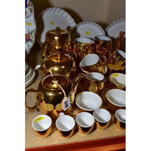 649 - A ROYAL WORCESTER RIO PATTERN TEAPOT AND A ROYAL WORCESTER GOLD LUSTRE OVEN TO TABLE WARE SET, inclu... 