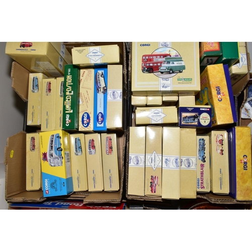 673 - THREE BOXES OF BOXED DIECAST VEHICLES, the boxed vehicles mostly Corgi, including Classic Commercial... 