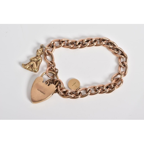 68 - A 9CT GOLD CHARM BRACELET, the curb link chain with each link stamped 9.375, suspending two charms, ... 