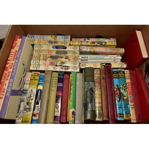 687 - FIVE BOXES OF CHILDRENS BOOKS, including Enid Blyton, Laura Lee Hope 'The Bobbsey Twins', two first ... 