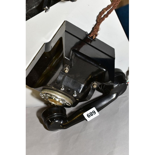 689 - A G.P.O. ERICSSON BLACK BAKELITE TELEPHONE, model 328L, version with dummy tray front, minor damage ... 