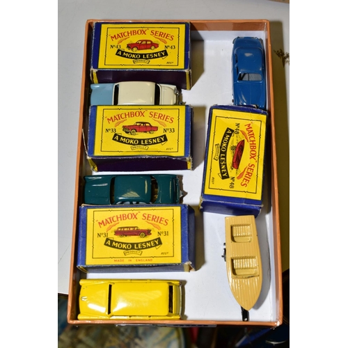 698 - FOUR BOXED MATCHBOX 1-75 SERIES DIECAST VEHICLES, Ford Station Wagon, No 31 yellow body, metal wheel... 