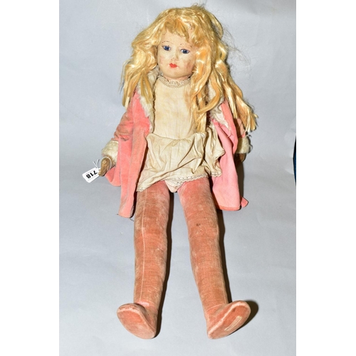 718 - A CHAD VALLEY CLOTH DOLL c.1930 pressed felt head, glass eyes, blonde wig moulded features, jointed ... 