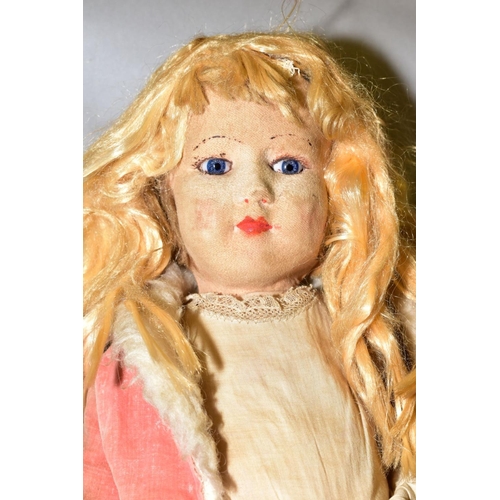 718 - A CHAD VALLEY CLOTH DOLL c.1930 pressed felt head, glass eyes, blonde wig moulded features, jointed ... 