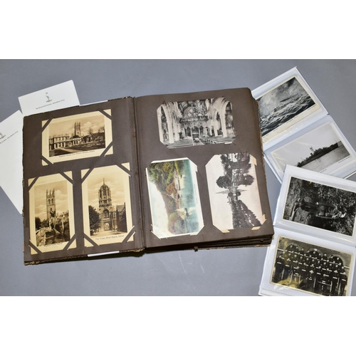 726 - POSTCARDS AND PHOTOGRAPHS, one large album and two small albums containing approximately two hundred... 