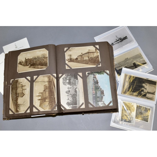 726 - POSTCARDS AND PHOTOGRAPHS, one large album and two small albums containing approximately two hundred... 