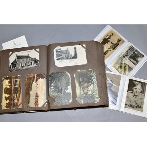 726 - POSTCARDS AND PHOTOGRAPHS, one large album and two small albums containing approximately two hundred... 