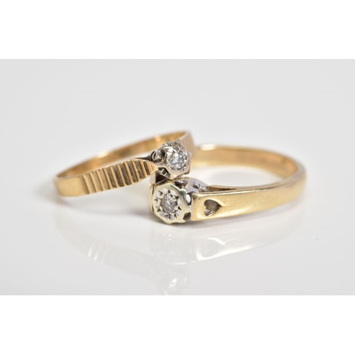 80 - TWO 9CT GOLD SINGLE STONE DIAMOND RINGS, the first designed with a central brilliant cut diamond wit... 