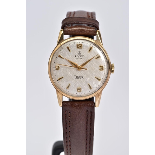 85 - A MID 20TH CENTURY GENT'S 9CT ROLEX ROYAL TUDOR WRISTWATCH, textured silver dial signed 'Rolex Royal... 