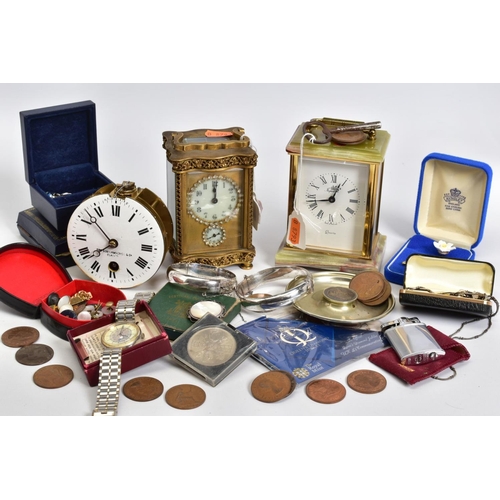 89 - A BOX OF ITEMS, to include two silver bangles with floral engravement both with hallmarks for Birmin... 