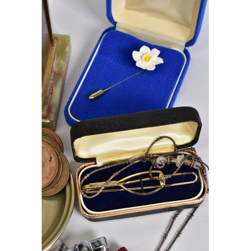 89 - A BOX OF ITEMS, to include two silver bangles with floral engravement both with hallmarks for Birmin... 