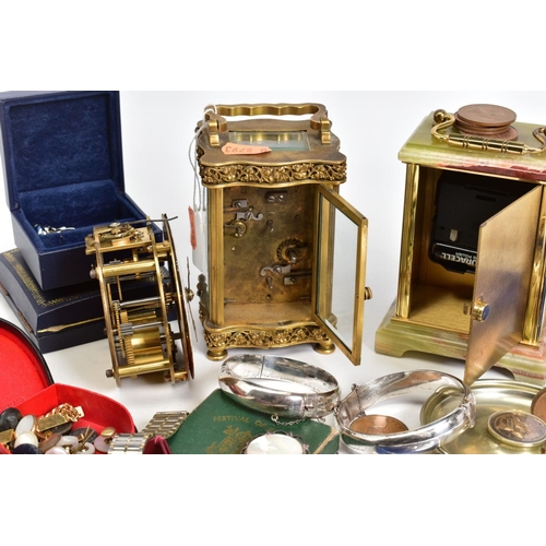 89 - A BOX OF ITEMS, to include two silver bangles with floral engravement both with hallmarks for Birmin... 