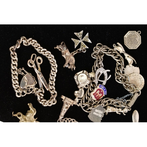 90 - A SMALL SELECTION OF CHARM BRACELETS AND CHARMS, to include a charm bracelet with heart clasp and sa... 