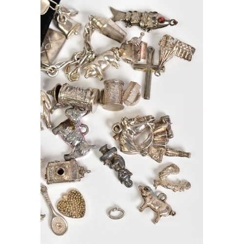 90 - A SMALL SELECTION OF CHARM BRACELETS AND CHARMS, to include a charm bracelet with heart clasp and sa... 