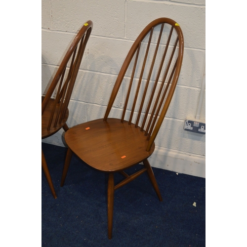 1329 - AN ERCOL GOLDEN DAWN ELM REFECTORY TABLE, width 153cm x depth 85cm x height 73cm and five high spind... 