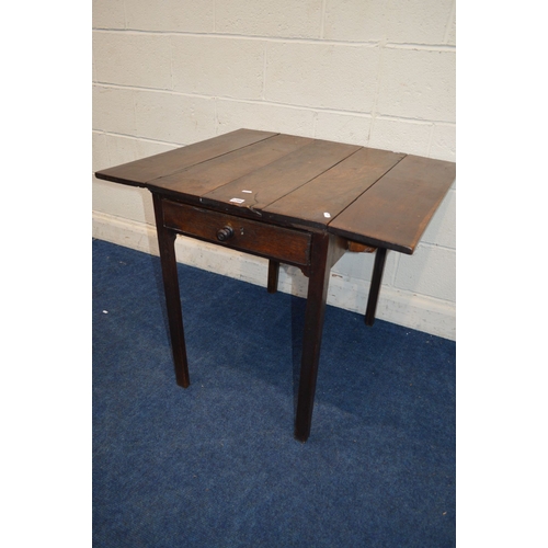 1335 - AN 18TH CENTURY OAK PEMBROKE TABLE, with a single drawer, open width 89cm x closed width 55cm x dept... 