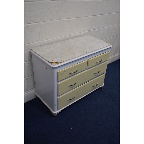 1338 - A PAINTED VICTORIAN PINE CHEST OF TWO SHORT AND TWO LONG DRAWERS, width 101cm x depth 50cm x height ... 