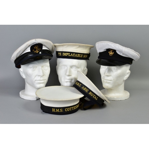 150 - FIVE ITEMS OF ROYAL NAVY JACKETS, smocks etc, one womans and five Royal Navy items of headwear, all ... 