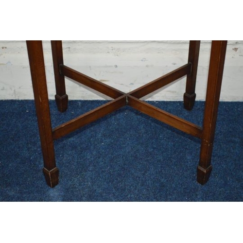 1227 - AN EDWARDIAN MAHOGANY AND SATINWOOD BANDED RECTANGULAR WORK SEWING TABLE with canted corners, the li... 