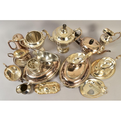 123 - A BOX OF SILVER PLATE, etc, including a pair of oval entree dishes and covers, various sauce boats, ... 