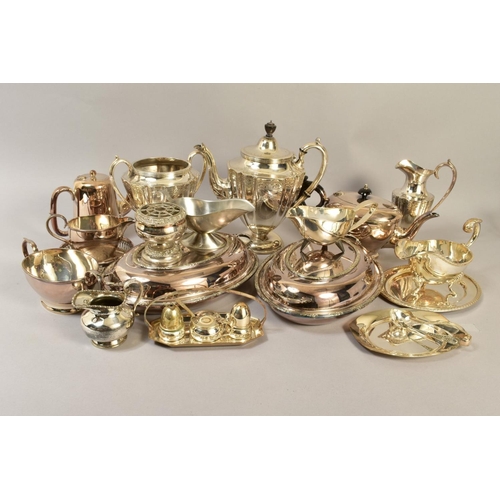123 - A BOX OF SILVER PLATE, etc, including a pair of oval entree dishes and covers, various sauce boats, ... 