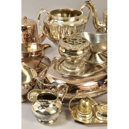 123 - A BOX OF SILVER PLATE, etc, including a pair of oval entree dishes and covers, various sauce boats, ... 