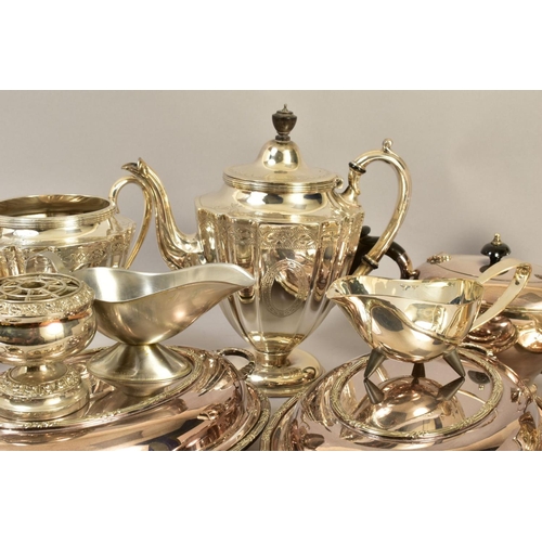 123 - A BOX OF SILVER PLATE, etc, including a pair of oval entree dishes and covers, various sauce boats, ... 