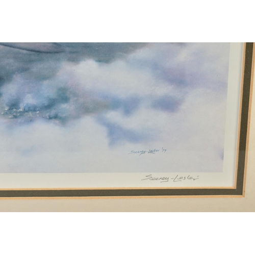 125 - A GLAZED FRAMED PRINT, approximately 57cm x 47cm of a WWII era Lancaster Bomber, originally painted ... 