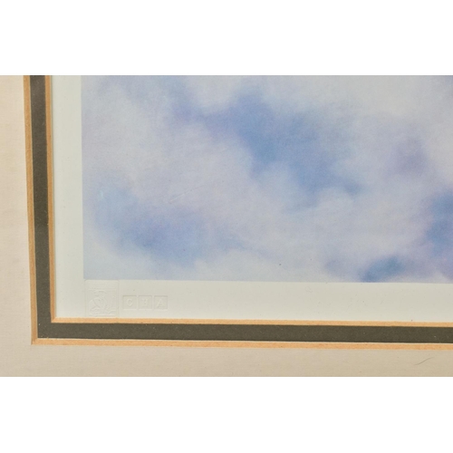 125 - A GLAZED FRAMED PRINT, approximately 57cm x 47cm of a WWII era Lancaster Bomber, originally painted ... 