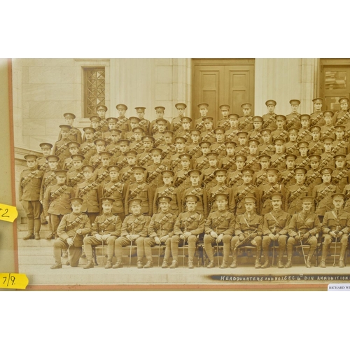 126 - A LARGE GLAZED PERIOD FRAME, approximately 64cm x 32cm, containing a mounted sepia photograph, in la... 