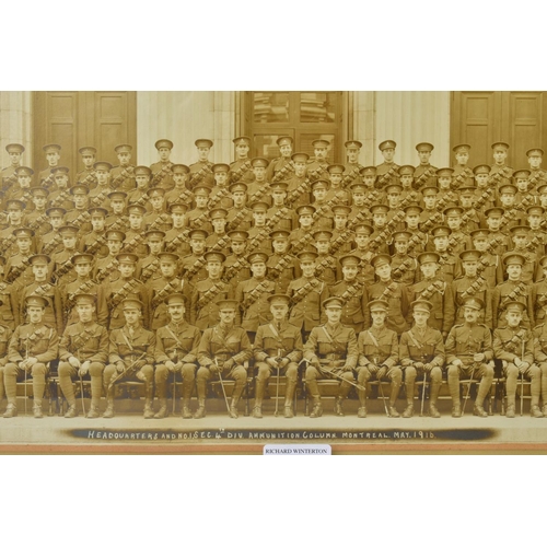 126 - A LARGE GLAZED PERIOD FRAME, approximately 64cm x 32cm, containing a mounted sepia photograph, in la... 