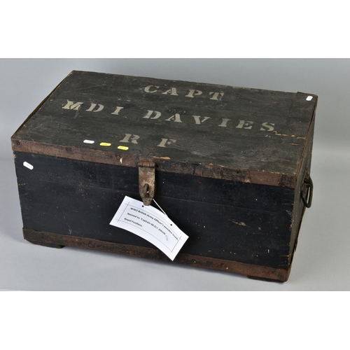 127 - A LARGE WOODEN WWII ERA OFFICERS TRUNK/CHEST, approximately 68cm x 40cm x 32cm with metal reinforcem... 