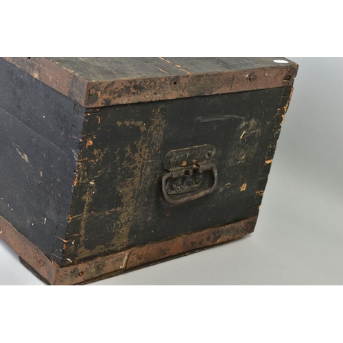127 - A LARGE WOODEN WWII ERA OFFICERS TRUNK/CHEST, approximately 68cm x 40cm x 32cm with metal reinforcem... 