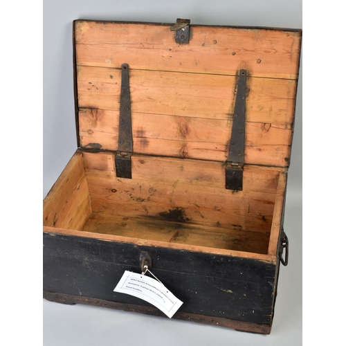 127 - A LARGE WOODEN WWII ERA OFFICERS TRUNK/CHEST, approximately 68cm x 40cm x 32cm with metal reinforcem... 