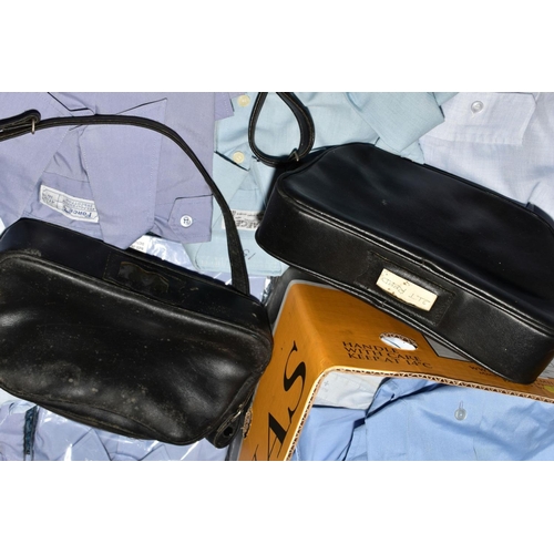 131 - A BOX OF FULL OF MAINLY WOMENS BLUE MILITARY STYLE SHIRTS AND BLOUSES, short and long sleeves, mainl... 