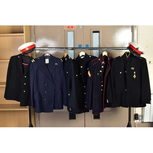 134 - SIX MILITARY JACKETS, a single breasted dress uniform jacket, French with a breast badge for the 1st... 
