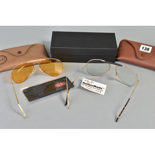 138 - TWO PAIRS OF RAY-BAN GLASSES, both of out doorsmandesign, the first with a gold coloured frame and c... 