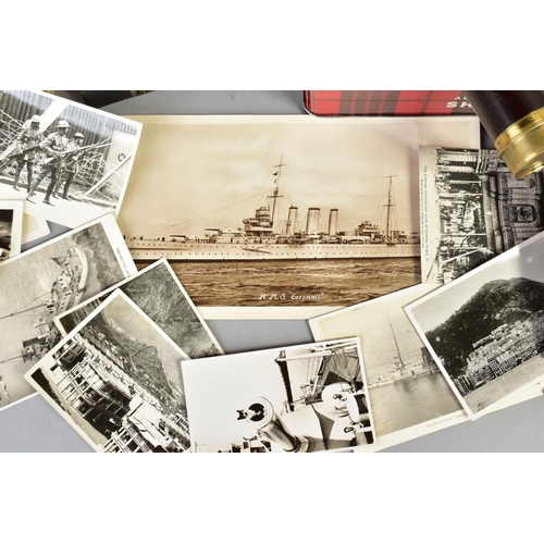 142 - A BOX CONTAINING VARIOUS ITEMS attributed to a A B Clark, a sailor in the Royal Navy prior to WWII, ... 