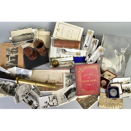 142 - A BOX CONTAINING VARIOUS ITEMS attributed to a A B Clark, a sailor in the Royal Navy prior to WWII, ... 