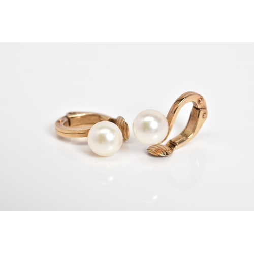 26 - TWO PAIRS OF GOLD EARRINGS, the first a pair of 9ct gold non-pierced earrings each designed with a s... 