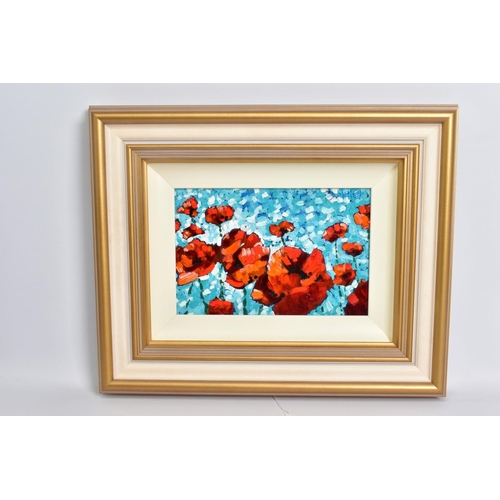 303 - TIMMY MALLETT (BRITISH CONTEMPORARY) 'GIANT POPPIES BY THE POOL', signed top right, oil on board, ap... 