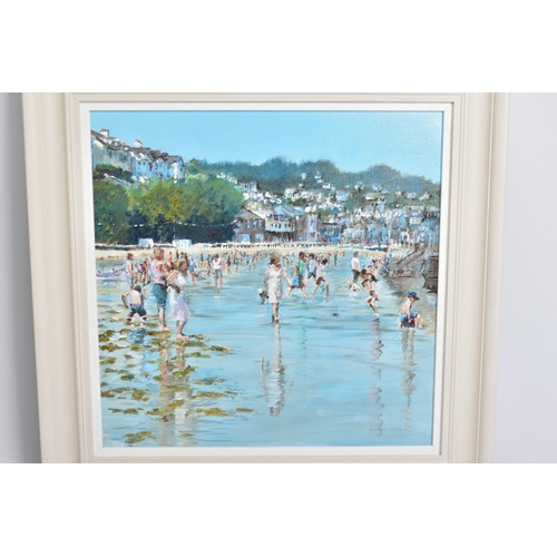 305 - HILARY BURNETT COOPER (BRITISH CONTEMPORARY) 'BEACH RECREATIONS, LOOE', signed bottom right, oil on ... 