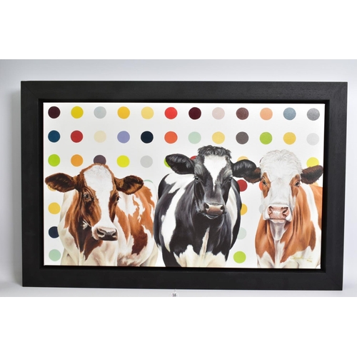 310 - HAYLEY GOODHEAD (BRITISH CONTEMPORARY) 'DAMIENS HERD', a limited edition print on canvas 59/195, cow... 