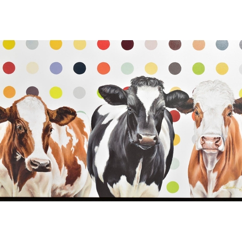 310 - HAYLEY GOODHEAD (BRITISH CONTEMPORARY) 'DAMIENS HERD', a limited edition print on canvas 59/195, cow... 