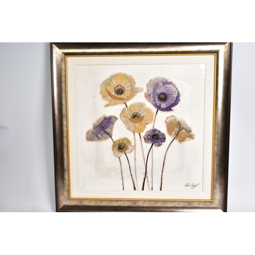 314 - CHLOE NUGENT (BRITISH CONTEMPORARY) 'BOLD BEAUTY III', purple and gold flowers, mixed media 3D artwo... 