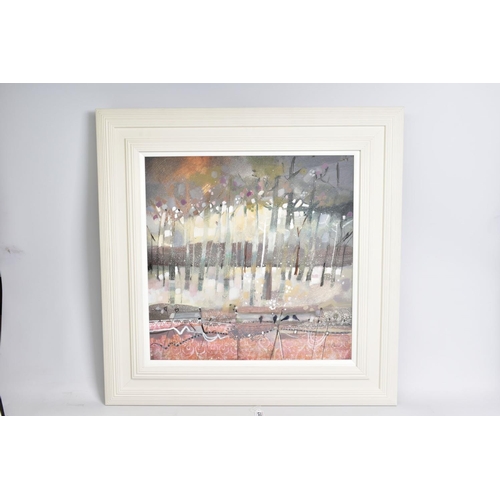 317 - EMMA S DAVIS R.S.W. P.A.I. (SCOTTISH 1975) 'WINTER TREES', an autumn landscape with birds on a fence... 