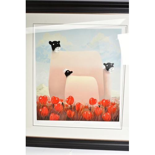 320 - MACKENZIE THORPE (BRITISH 1956) 'FAMILY', a limited edition print 32/95 depicting a ewe and two lamb... 