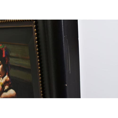 323 - FABIAN PEREZ (ARGENTINA 1967) 'LINDA IN RED III', a female figure relaxing in a leather armchair, si... 