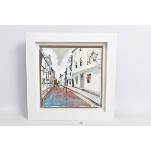 331 - CAMILLA DOWSE (BRITISH 1968) TOWNHOUSES IN A MARKET TOWN, signed lower left, acrylic on board, frame... 